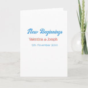 Tarjeta nueva pareja de comienzos nombre fecha azul retro