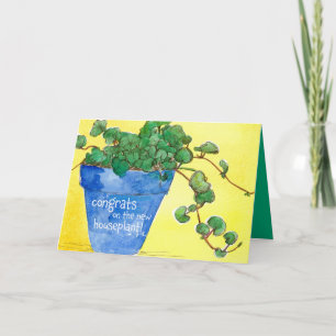 Tarjeta Nueva planta felicita a Blue Clay Pot Sunlight