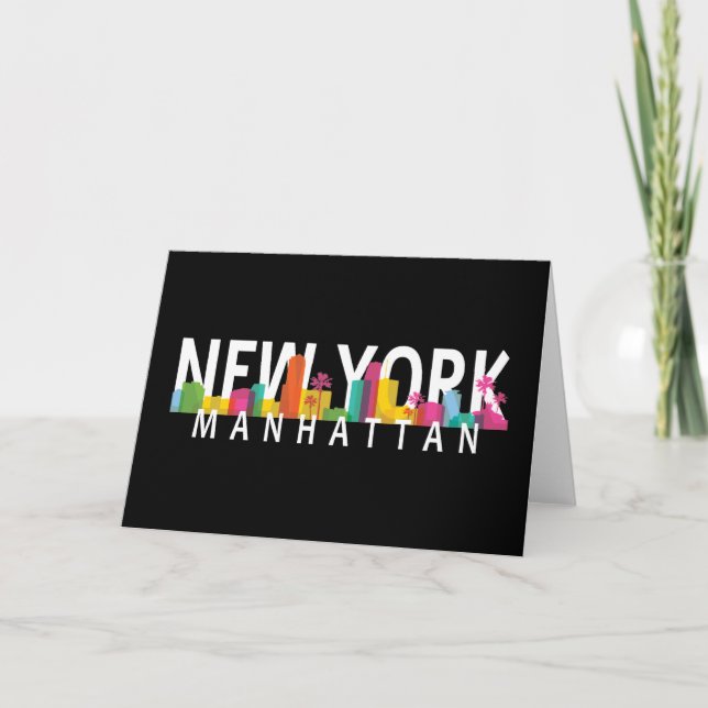 Tarjeta Nueva York Manhattan con palmeras (Anverso)