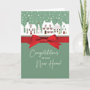 Tarjeta Nuevo Hogar Felicidades Invierno Luz Verde Rojo