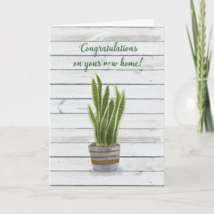 Tarjeta Nuevo hogar felicitaciones con planta de serpiente