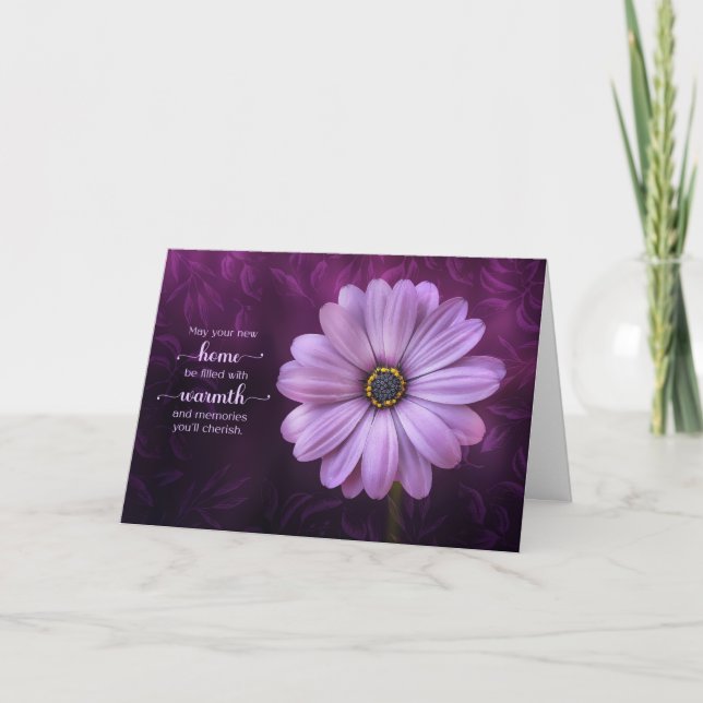 Tarjeta Nuevo Hogar Felicitaciones Purple Daisy (Anverso)
