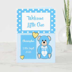 Tarjeta Nuevo oso de peluche azul para bebé niño saludo
