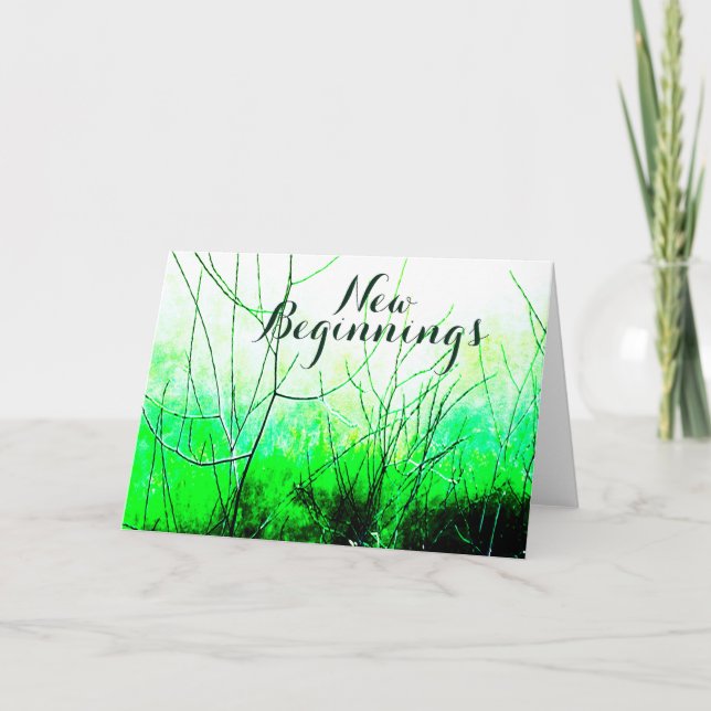 Tarjeta "Nuevos comienzos" tonos de diseño floral verde (Anverso)