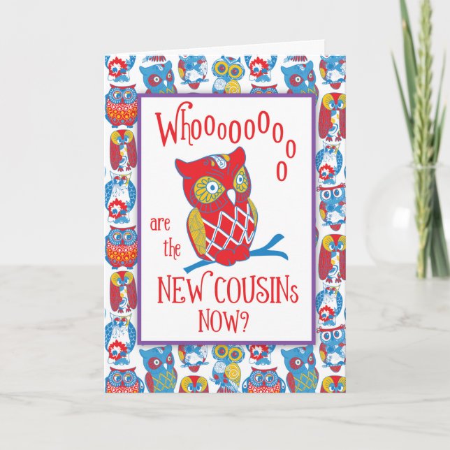 Tarjeta Nuevos Primos Felicitaciones, Lechuzas Cutas (Anverso)