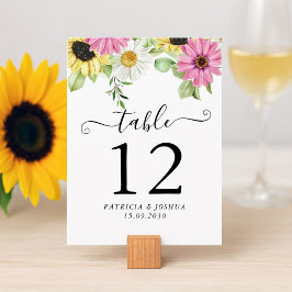 Tarjeta numérica de mesa de boda de girasol rústic
