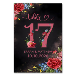 Tarjeta Número 17 de Mesa de Boda Floral Rosado