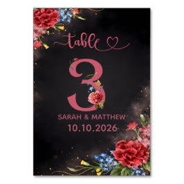 Tarjeta Número 3 de Mesa de Boda Floral Sonrojado