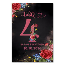 Tarjeta Número 4 de Mesa de Boda Floral Sonrojada