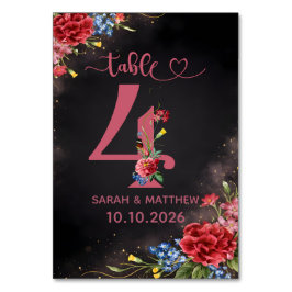 Tarjeta Número 4 de Mesa de Boda Floral Sonrojada