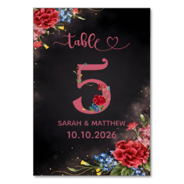 Tarjeta Número 5 de Mesa de Boda Floral Sonrojada