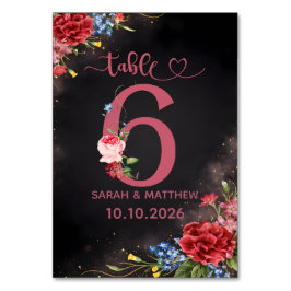 Tarjeta Número 6 de Mesa de Boda Floral Rosado