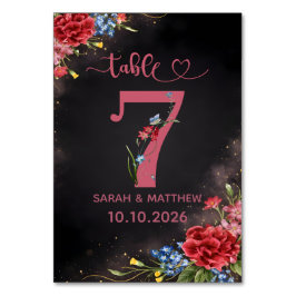 Tarjeta Número 7 de Mesa de Boda Floral Sonrojado