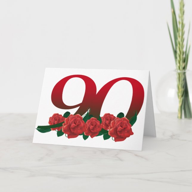 Tarjeta Número 90 o 90 cumpleaños floral (Anverso)