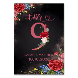 Tarjeta Número 9 de Mesa de Boda Floral Rosado