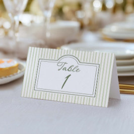 Tarjeta Número de mesa a rayas para boda verde