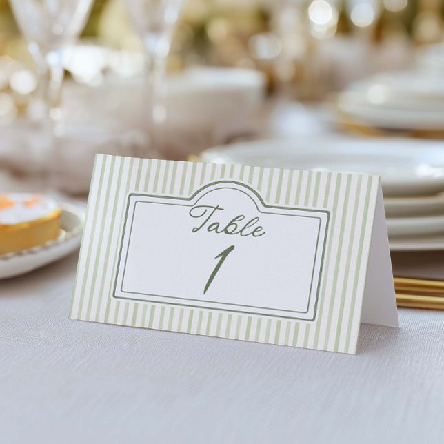 Tarjeta Número de mesa a rayas para boda verde (Subido por el creador)