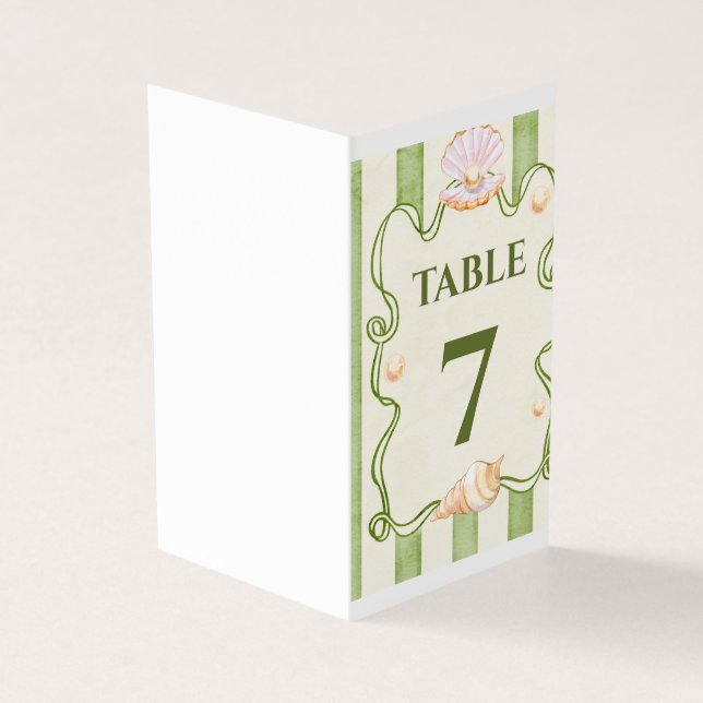 Tarjeta Número de mesa de boda con tema marino – Seashell  (Exterior)