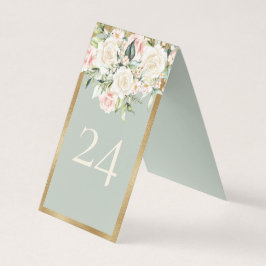 Tarjeta Número de mesa de boda elegante floral oro verde