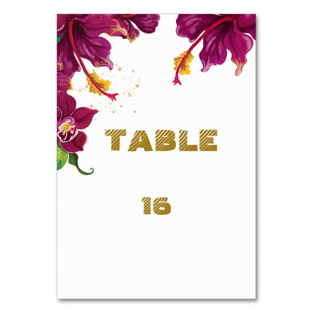 tarjeta número de mesa de flores de burgundy hibis (Anverso)