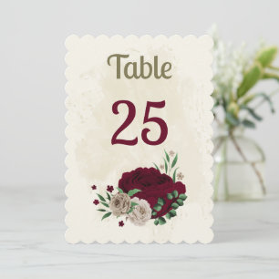 Tarjeta número de mesa de flores de champán de Bor