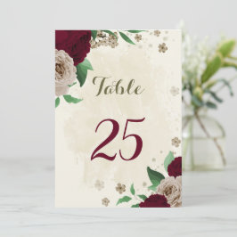 Tarjeta número de mesa de flores de champán de Bor