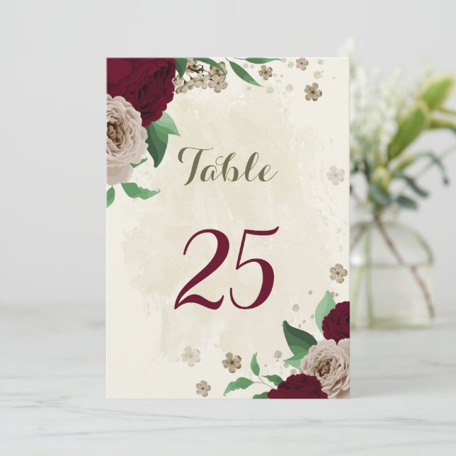 Tarjeta número de mesa de flores de champán de Bor (Anverso de pie)