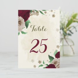 Tarjeta número de mesa de flores de champán de Bor