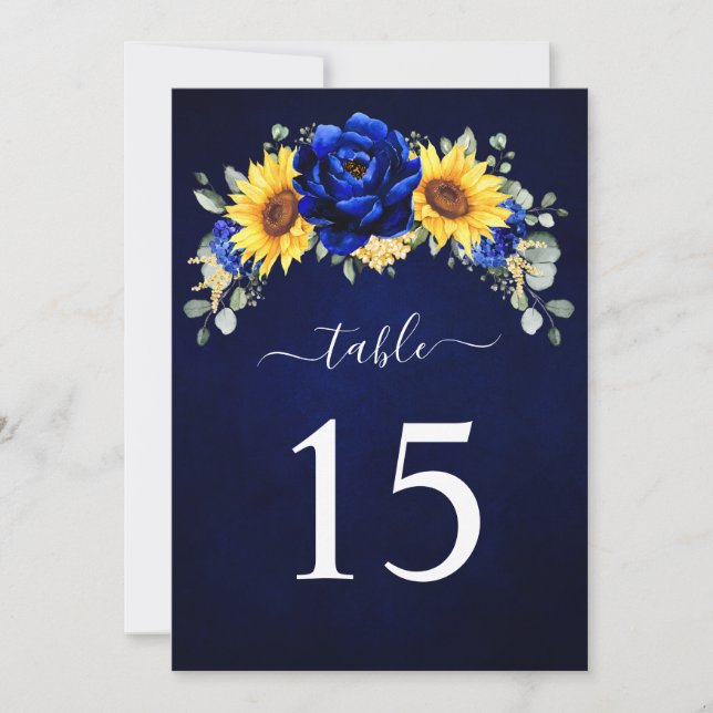 Tarjeta número de mesa de girasol ruso azul real (Anverso)