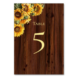 Tarjeta número de mesa de girasoles dorados