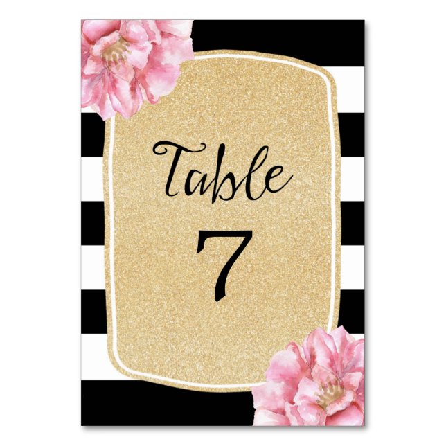 Tarjeta número de mesa de Moda floral / Champagne (Anverso)