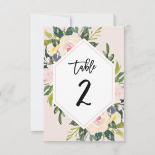 Tarjeta número de tabla 2 manuscrita Floral Rubor