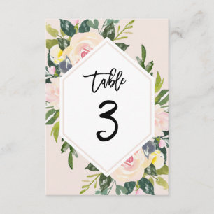 Tarjeta número de tabla 3 manuscrita Floral Rubor