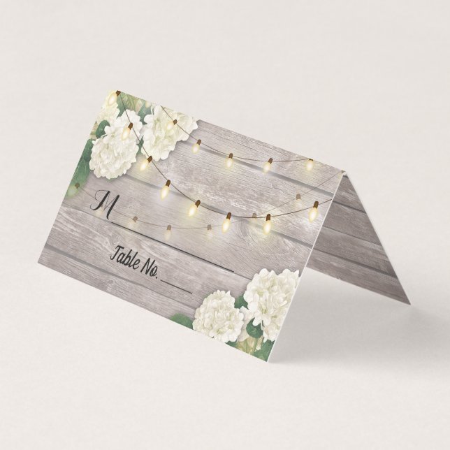 Tarjeta Número de tabla boda Escort Hydrangea Madera Rústi (Anverso)