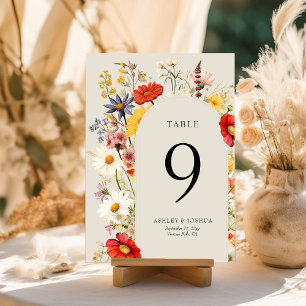 Tarjeta número de tabla de Boda de flor silvestre 