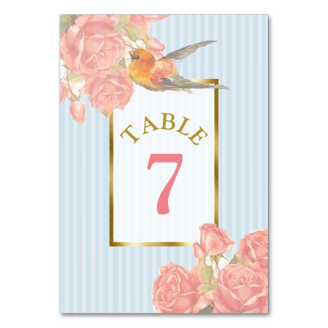 Tarjeta número de tabla de Boda de pájaro de flore (Anverso)