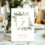 Tarjeta número de tabla de Boda de verde de oro bo<br><div class="desc">Esta tarjeta boda con número de cuadro presenta la vegetación de eucalipto pintada en color agua,  hojas verdes y un marco cuadrado dorado. Para una personalización más avanzada de este diseño,  haga clic en el enlace "Personalizar más adelante". También están disponibles los elementos coincidentes.</div>
