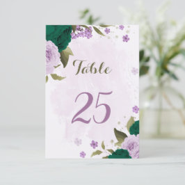 tarjeta número de tabla de flores moradas verde es