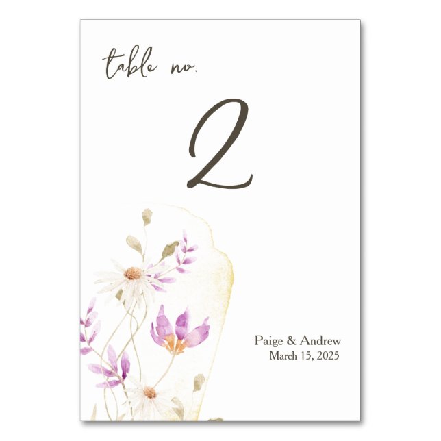 Tarjeta número de tabla de flores silvestres (Anverso)