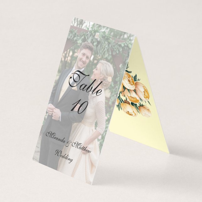 Tarjeta Número de tabla de fotos de Boda de rosas amarilla (Reverso)