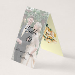 Tarjeta Número de tabla de fotos de Boda de rosas amarilla