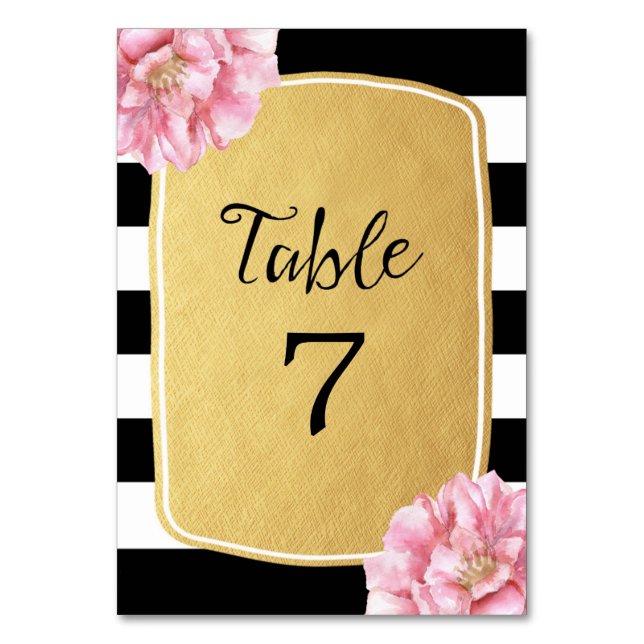 Tarjeta número de tabla de Moda floral / oro (Anverso)