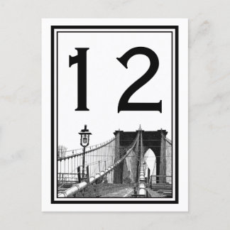 Tarjeta número de tabla NYC Skyline Brooklyn Bridg
