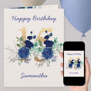 Tarjeta Número floral personalizado de 15 cumpleaños