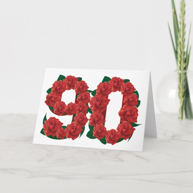 Tarjeta Número rosas rojos de 90 o 90.os cumpleaños (Anverso)