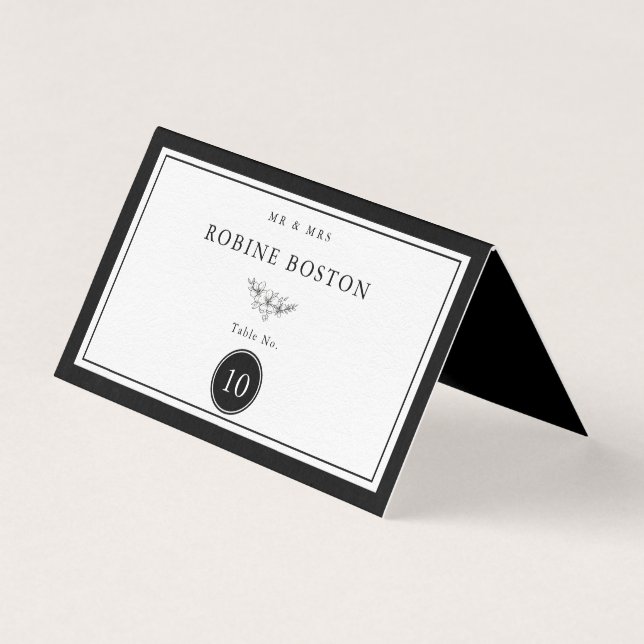 Tarjeta Número simple de mesa elegante en blanco y negro (Anverso)