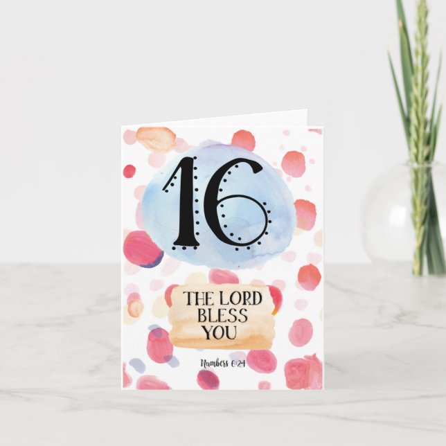 Tarjeta Números 6:24 Dulce decimosexto cumpleaños (Anverso)
