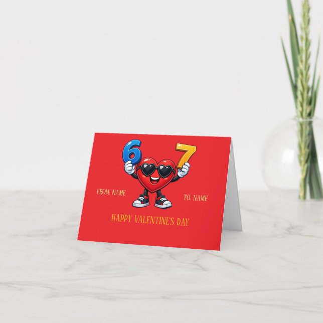 Tarjeta Números 6 y 7 de Corazón de Dibujos Animados Perso (Anverso)