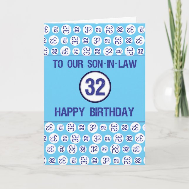 Tarjeta Números azules de cumpleaños número 32 de yerno (Anverso)