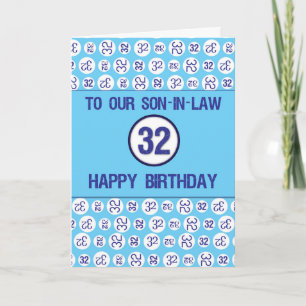 Tarjeta Números azules de cumpleaños número 32 de yerno